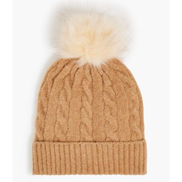 NWT J. CREW Pom Beanie Extra-Soft Yarn Tan Cream One Size Hat Wool Blend main image 4